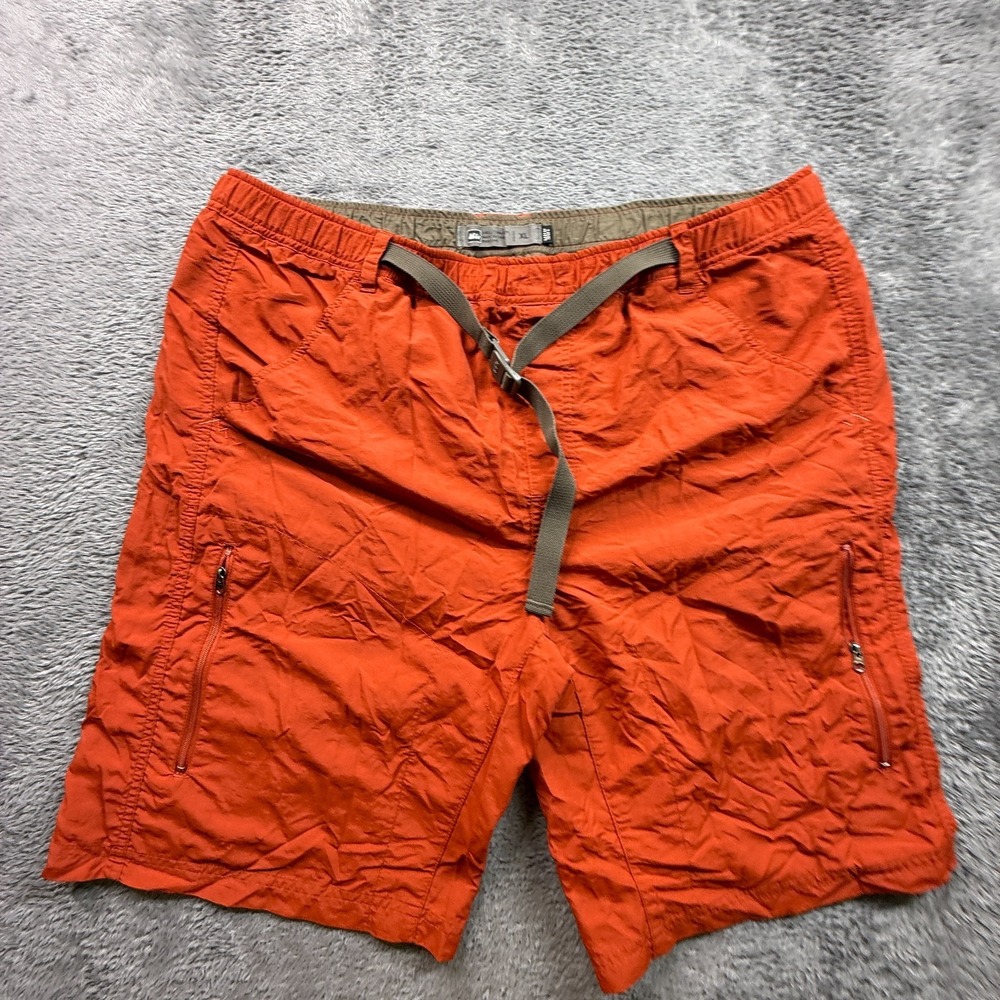 REI Co-Op Mens Hiking Shorts XL Lined Zip Cargo Pockets Orange Nylon UPF 30+
